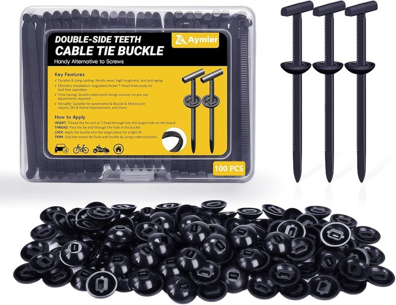 ILKCC Upgraded Nylon Universal Cable Tie Buckles - Nylon Zip Ties Holders Kit, Automotive Zipper Clips Self-Locking T Rivet Zipties for Car Fender Trunk Bumper Repair, Home & Garage(100Pcs) - Image 1